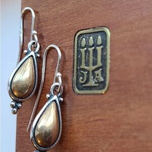 James Avery Teardrop Silver & Bronze Earrings (ret)